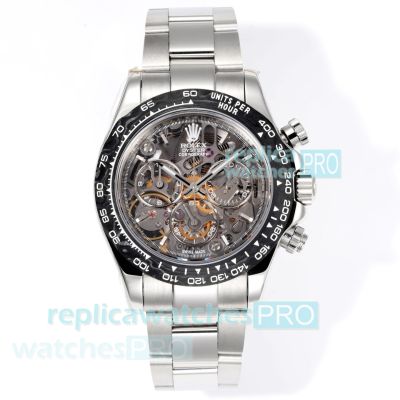 Super Clone Rolex Daytona Carbon Bezel Skeleton Dial Cal.4130 Stainless Steel Watch 